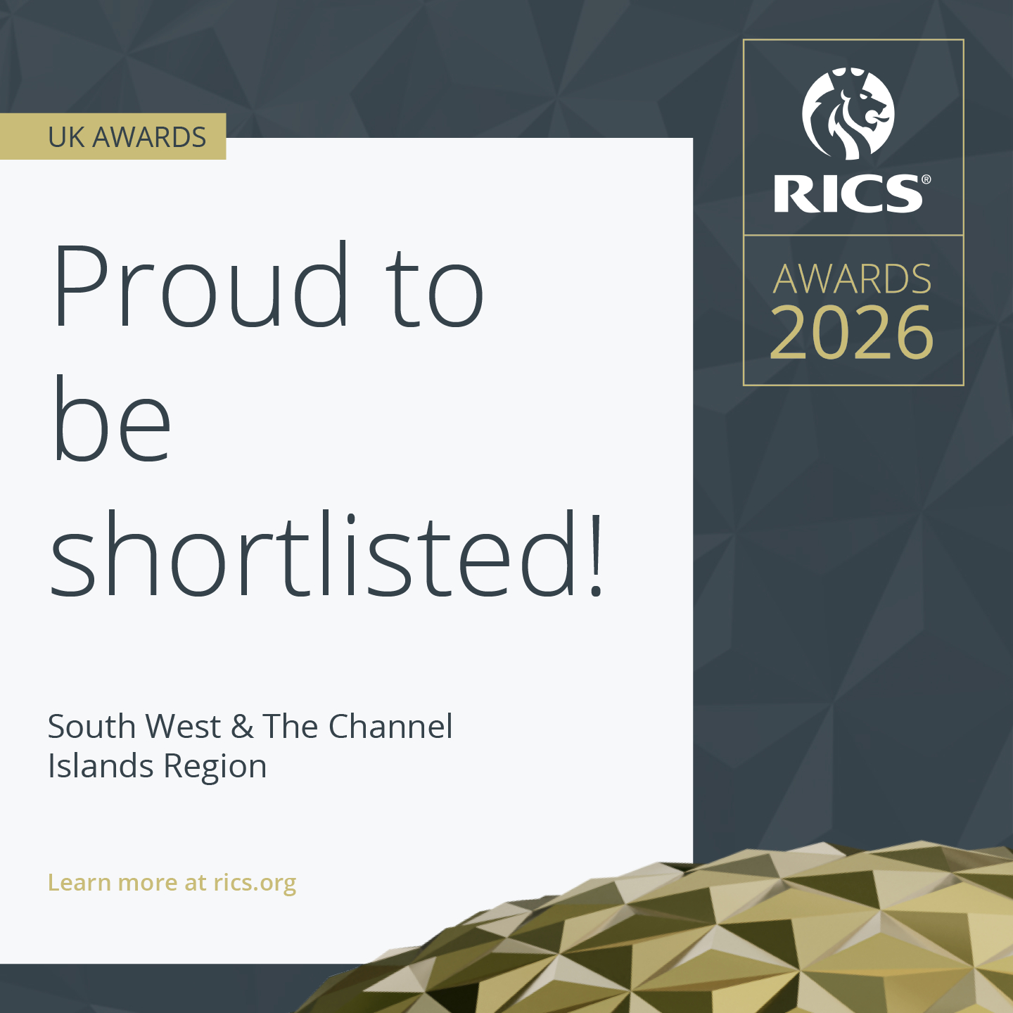 RICS Awards 2026 proud to be shortlisted, South West and The Channel Islands region
